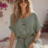 Λινό oversized πουκάμισο χακί με κουμπιά