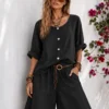 Λινό oversized πουκάμισο μαύρο με κουμπιά