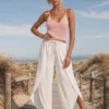Παντελόνα φάκελος λευκή boho με σφηκοφωλιά