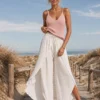 Παντελόνα φάκελος λευκή boho με σφηκοφωλιά