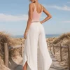 Παντελόνα φάκελος λευκή boho με σφηκοφωλιά