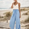 Παντελόνα φάκελος γαλάζια boho με σφηκοφωλιά
