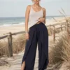 Παντελόνα φάκελος μπλε boho με σφηκοφωλιά