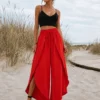Παντελόνα φάκελος κόκκινη boho με σφηκοφωλιά
