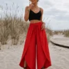 Παντελόνα φάκελος κόκκινη boho με σφηκοφωλιά