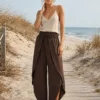 Παντελόνα φάκελος καφέ boho με σφηκοφωλιά