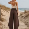 Παντελόνα φάκελος καφέ boho με σφηκοφωλιά