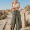 Παντελόνα φάκελος χακί boho με σφηκοφωλιά