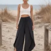 Παντελόνα φάκελος μαύρη boho με σφηκοφωλιά