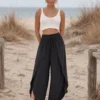 Παντελόνα φάκελος μαύρη boho με σφηκοφωλιά
