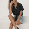 Πουκάμισο μαύρο με ανάγλυφη υφή και δέσιμο