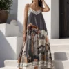 Σατέν φόρεμα γκρι με artistic print