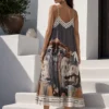 Σατέν φόρεμα γκρι με artistic print