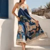 Σατέν φόρεμα μπλε σκούρο με artistic print