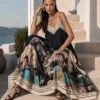 Σατέν φόρεμα μαύρο με artistic print