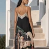 Σατέν φόρεμα μαύρο με artistic print