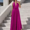 Μάξι φόρεμα ματζέντα εξώπλατο με cups