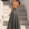 Μάξι φόρεμα χακί εξώπλατο με cups