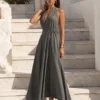 Μάξι φόρεμα χακί εξώπλατο με cups