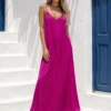 Maxi lingerie φόρεμα ματζέντα με δαντέλα