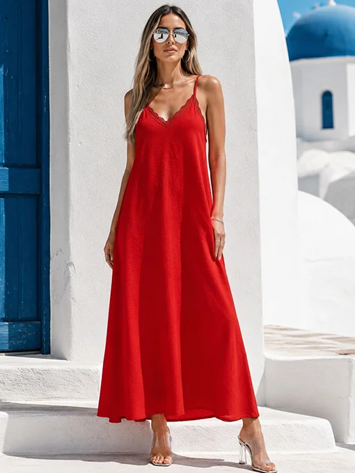 Maxi lingerie φόρεμα κόκκινο με δαντέλα