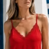 Maxi lingerie φόρεμα κόκκινο με δαντέλα