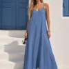 Maxi lingerie φόρεμα μπλε ίντιγκο με δαντέλα