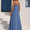 Maxi lingerie φόρεμα μπλε ίντιγκο με δαντέλα