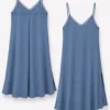 Maxi lingerie φόρεμα μπλε ίντιγκο με δαντέλα