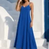 Maxi lingerie φόρεμα μπλε ρουά με δαντέλα