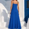 Maxi lingerie φόρεμα μπλε ρουά με δαντέλα