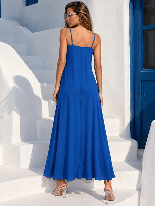 Maxi lingerie φόρεμα μπλε ρουά με δαντέλα