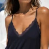 Maxi lingerie φόρεμα μπλε σκούρο με δαντέλα