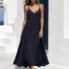 Maxi lingerie φόρεμα μπλε σκούρο με δαντέλα