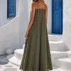 Maxi lingerie φόρεμα χακί με δαντέλα