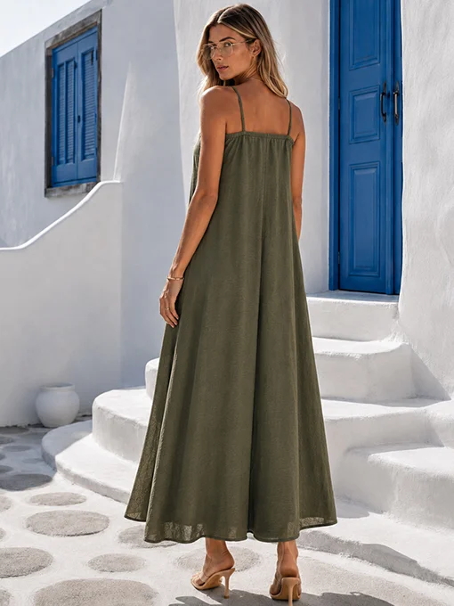 Maxi lingerie φόρεμα χακί με δαντέλα