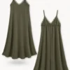 Maxi lingerie φόρεμα χακί με δαντέλα