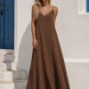 Maxi lingerie φόρεμα καφέ με δαντέλα