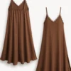 Maxi lingerie φόρεμα καφέ με δαντέλα